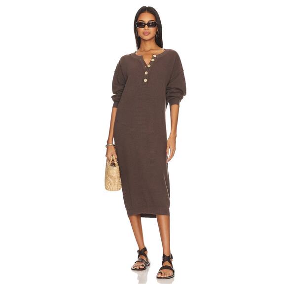 Free People Beach Hailee Sweater Midi Dress Brown - Picture 1 of 7